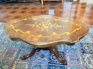 Tavolino da Salotto Sagomato Intarsiato Legno Noce