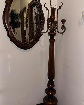 Specchio e appendiabiti in legno vintage