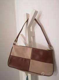 Borsetta a spalla marrone e beige