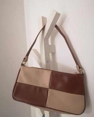 Borsetta a spalla marrone e beige