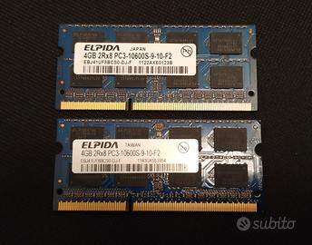 Memorie RAM 8 giga ddr3 1333 x notebook e mac