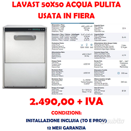 LAVASTOVIGLIE 50X50 ACQUA PULITA USATA IN FIERA