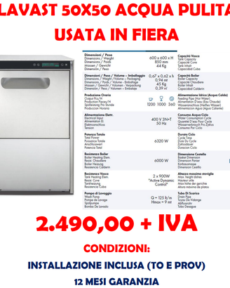 LAVASTOVIGLIE 50X50 ACQUA PULITA USATA IN FIERA