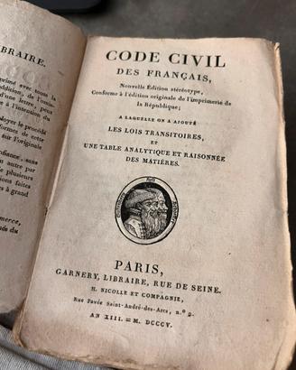 Codice napoleonico francese 1805 antico libro