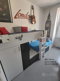 letto a castello a sbalzo con armadio e materassi