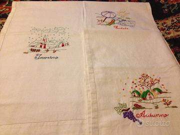 2 tende ricamate a mano tema 4 stagioni