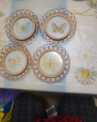 set 4 piattini midollino bambù vintage 