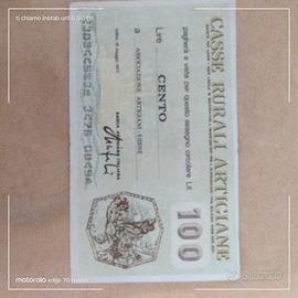 miniassegno da 100 lire del 1977