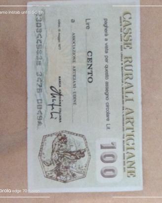 miniassegno da 100 lire del 1977