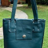 Borsa pelle color petrolio.Handmade.Pezzo Unico!