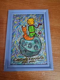 quadro con disegno Il piccolo principe e citazione