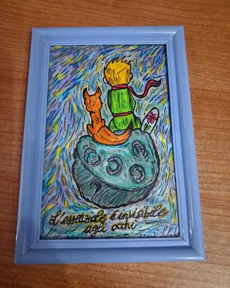 quadro con disegno Il piccolo principe e citazione
