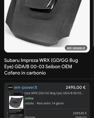 Cofano carbonio Subaru Impreza