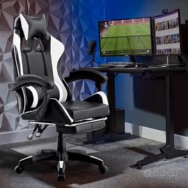 Poltrona Gaming con Poggiapiedi, Cuscino Lombare