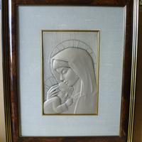 Quadro argento e radica Madonna con bambino 59x49