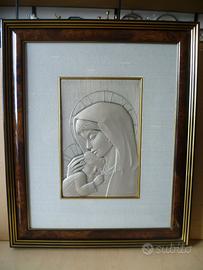 Quadro argento e radica Madonna con bambino 59x49