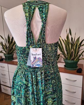 Vestito Boho stile indiano verde NUOVO con etichet