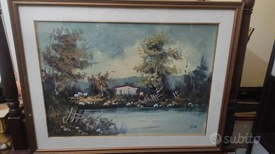 Quadro vintage firmato "Belli" Paesaggio rurale