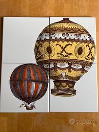 Lotto 4 piastrelle Fornasetti a tema Mongolfiera