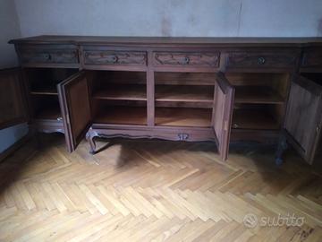 Credenza bassa Noce antico 5 ante, 300x60x100
