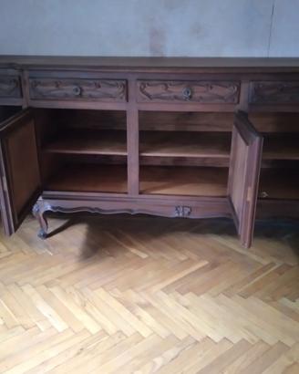Credenza bassa Noce antico 5 ante, 300x60x100