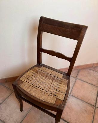 Sedia vintage legno e paglia intrecciata