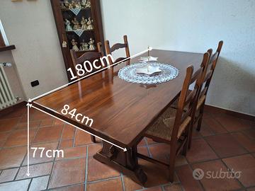 TAVOLO Legno arte povera e 4 SEDIE seduta paglia