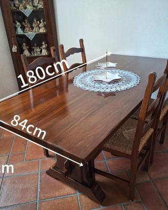 TAVOLO Legno arte povera e 4 SEDIE seduta paglia