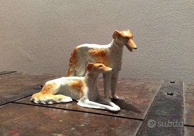 Statuetta in porcellana coppia di cani Levriero