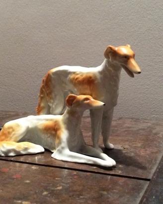 Statuetta in porcellana coppia di cani Levriero