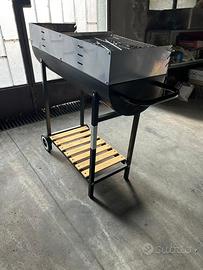 Barbecue a carbonella doppia griglia con ruote