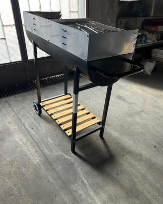Barbecue a carbonella doppia griglia con ruote