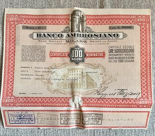 Certificato Azionario Storico Banco Ambrosiano