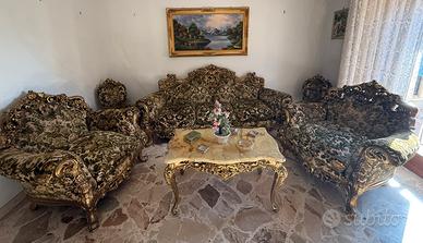 Salotto completo stile Luigi XV in velluto e oro