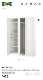 armadio ikea pax 3 ANTE bianco e legno chiaro