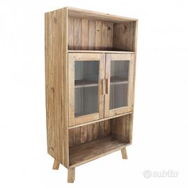 Credenza con Vetrina Legno di Pino Riciclato 90cm