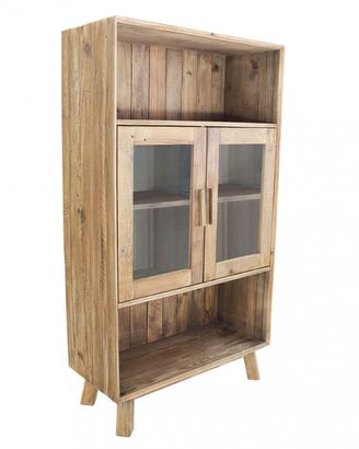 Credenza con Vetrina Legno di Pino Riciclato 90cm