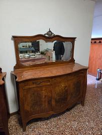 COPPIA CREDENZA LEGNO MARMO SPECCHIERA