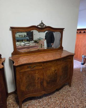 COPPIA CREDENZA LEGNO MARMO SPECCHIERA
