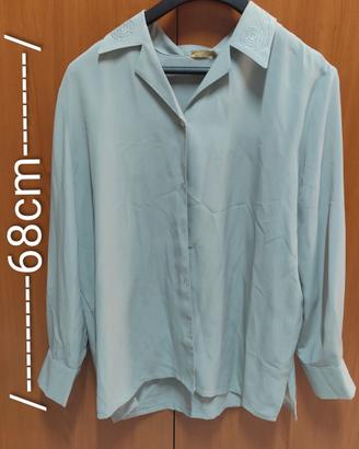 camicia vintage da donna a maniche lunghe grigia