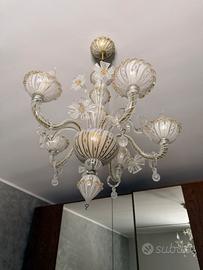 Lampadario 5 luci in vetro murano