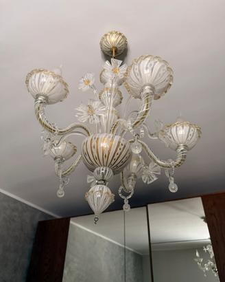 Lampadario 5 luci in vetro murano