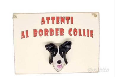 Targa in legno Cane Border Collie in resina