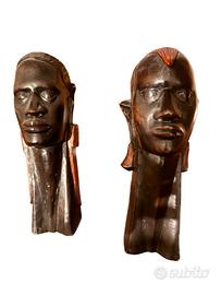 Scultura africana Busto \ Testa in ebano bicolore