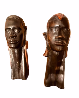 Scultura africana Busto \ Testa in ebano bicolore