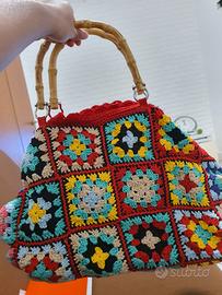 Borsa artigianale uncinetto mattonelle granny