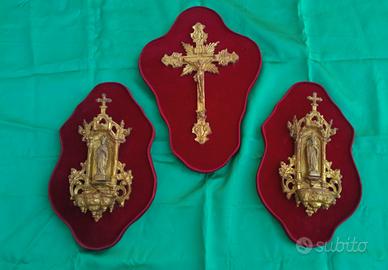 Antico trittico  acquasantiere e crocifisso 800