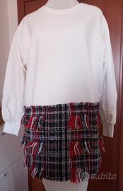 Felpa con inserto in tweed a frange - Sile casual