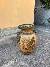 Vaso decorativo stile orientale a due anse giallo