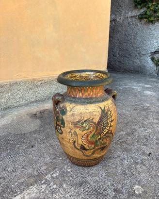 Vaso decorativo stile orientale a due anse giallo